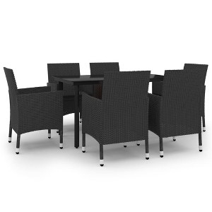 vidaXL Patio Dining Set Outdoor Table and Chair Set Poly Rattan and Glass - Black 55.1" Table Length 6 Items - 1 of 4