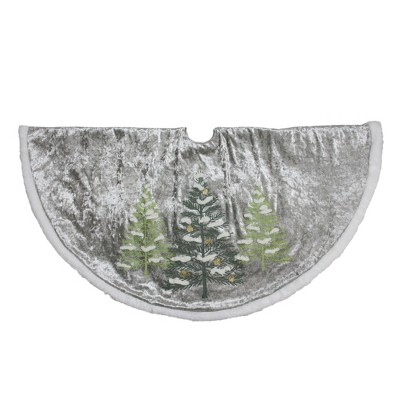 Northlight 48" Gray and Green Traditional Trees Embossed Christmas Tree Skirt