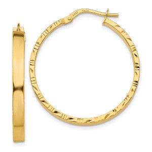 Black Bow Jewelry 3mm x 30mm 14k Yellow Gold Polished & D/C Edge Round Hoop Earrings - 1 of 4