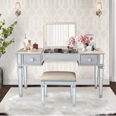 Vanity Table,Vanity Table With Flip-Top Mirror And Drawers,Vanity Table And Stool,Flip Up Dressing Table,Vanity Set For Bedroom-Cuddlewood