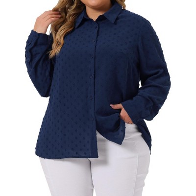 Agnes Orinda Women's Plus Size Swiss Dots Button Down Collar