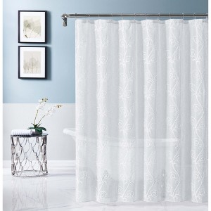 Dainty Home Stella 3D Floral Chenille Embroidered Linen Textured Shower Curtain - 1 of 4