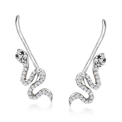 Ross-Simons 0.20 ct. t.w. Black and White Diamond Snake Ear Climbers in Sterling Silver