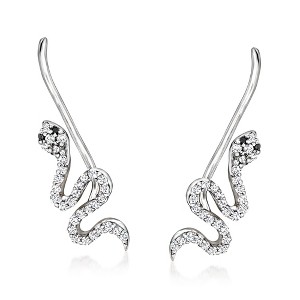 Ross-Simons 0.20 ct. t.w. Black and White Diamond Snake Ear Climbers in Sterling Silver - 1 of 3