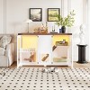 47" Cat Litter Box Enclosure Furniture with LED Light,Hidden Cat House with Stairs And Scratching Post,Modern Cat Cabinet Side Table-LAOTIES - 3 of 4