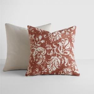 2-Pack Cotton Slub Rose Distressed Floral Throw Pillows and Pillow Inserts Set - Becky Cameron, Distressed Floral Rose, 20 x 20 - 1 of 4