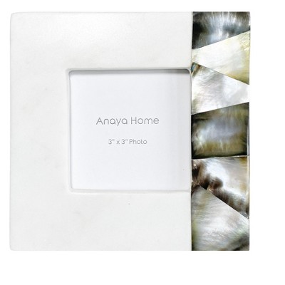 White Marble Picture Frame with Mother of Pearl Accent