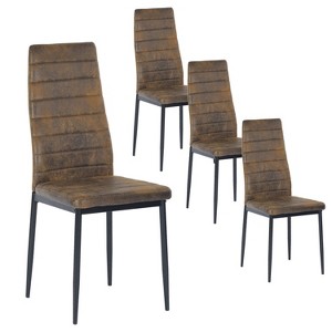 FurnitureR Dining Chairs Set of 4, Suede Fabric Upholstered Padded Ergonomic High Back Chair Armless for Home Kitchen Dining Room, Rustic Brown - 1 of 4