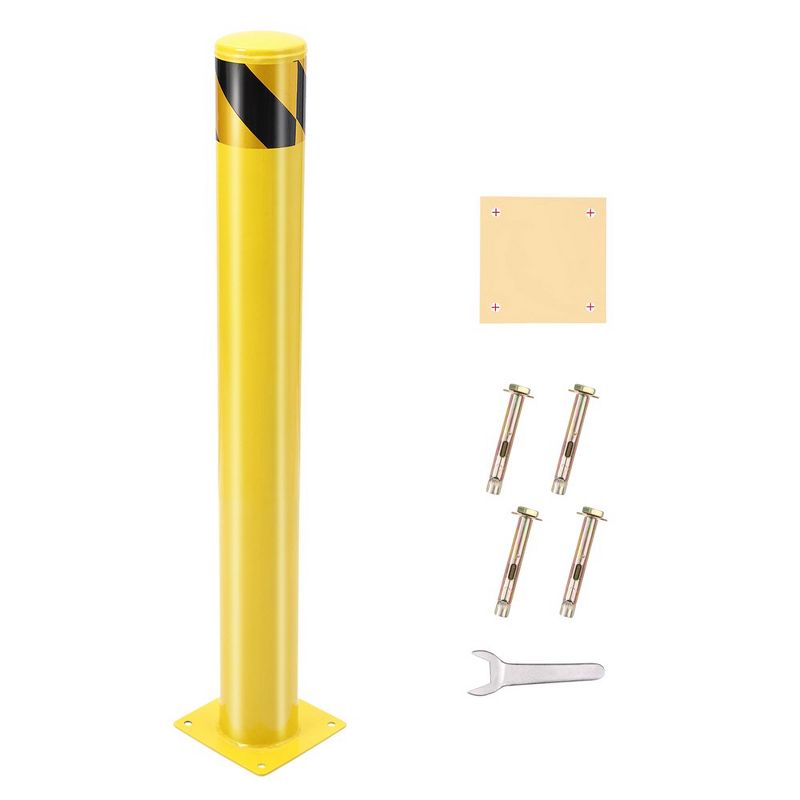 Whizmax Safety Bollard Post, 48" x 4.5" Steel Bollards Parking Barrier Yellow Powder Coated Pack of 1 with 4 Anchor Bolts, 1 of 6