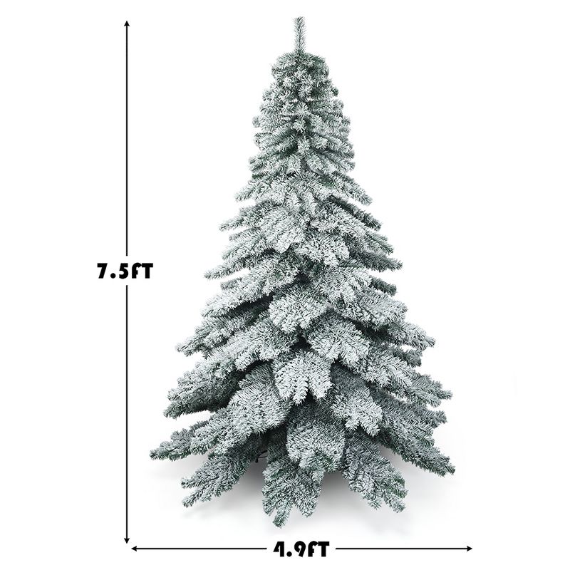 Costway 7.5 ft Snow Flocked Artificial Christmas Tree Hinged Alaskan Pine Tree Holiday, 3 of 11