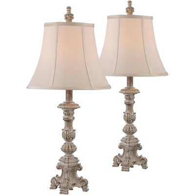 Regency Hill Traditional Table Lamps Set of 2 with WiFi Smart Sockets Vintage Whitewash Candlestick Beige Bell Shade Living Room