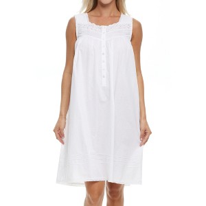 ADR Women's Cotton Nightgown, Hannah Sleeveless Lace Trim Button Up Short Vintage Night Dress Gown - 1 of 4