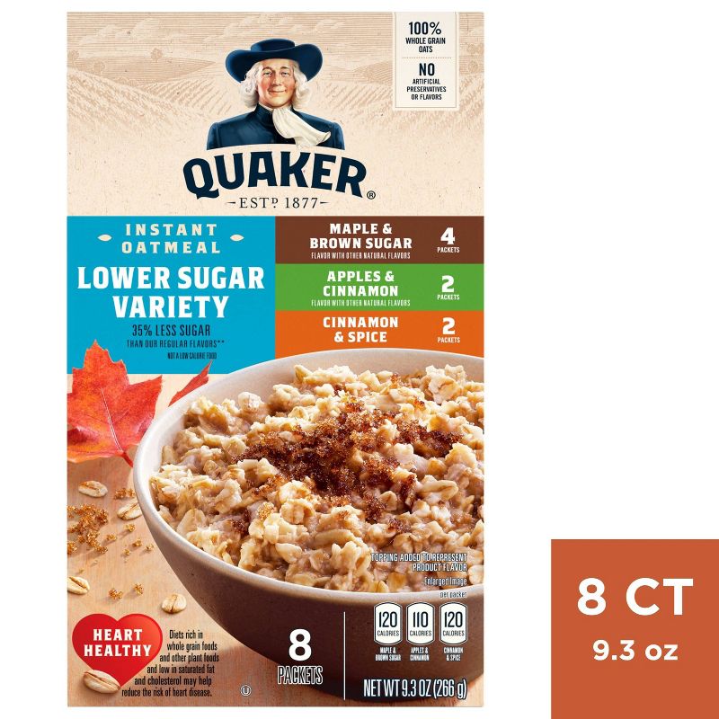 Quaker Lower Sugar Variety Pack Oatmeal - 9.3oz, 1 of 9