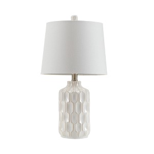 22" Contour Table Lamp Ivory: Ink+Ivy Mid-Century Modern, Nightstand Ceramic Lamp with Drum Shade - 1 of 4