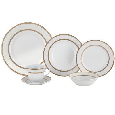 Silver Floral Porcelain 24-Piece Dinnerware Set, Service for 4