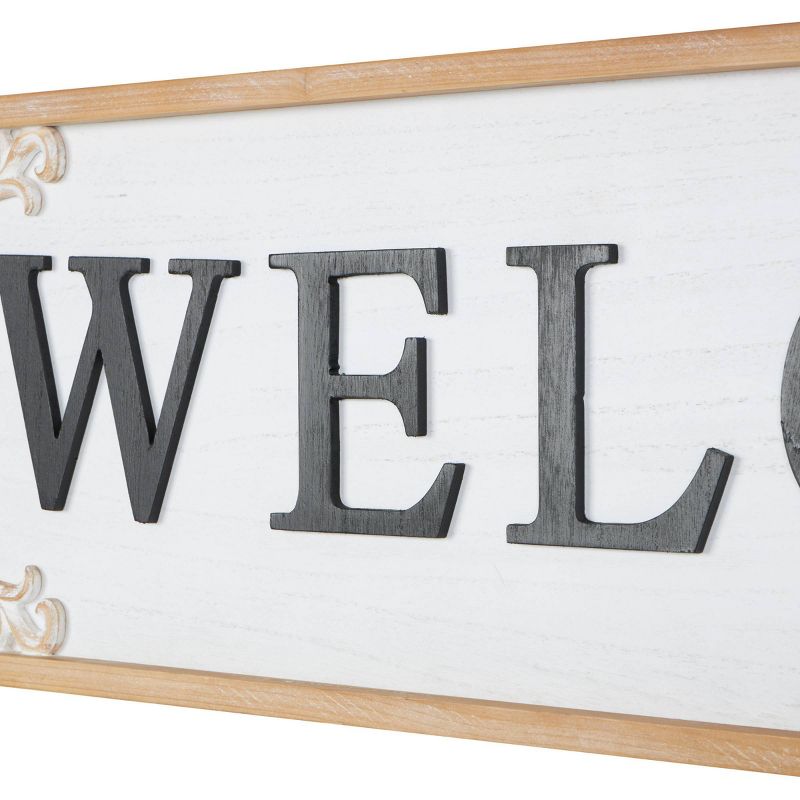 Olivia &#38; May 11&#34;x46&#34; Wooden Sign Welcome Wall Decor with Scroll Details White, 3 of 7
