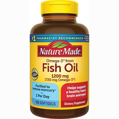 Nature Made Omega 3 Fish Oil 1200 mg, Fish Oil Supplements as Ethyl Esters, Omega 3 Fish Oil for Healthy Heart, Brain & Eyes Support, 100 Softgels.