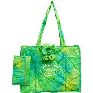 LA LEELA Women's Summer Water Resistant Pool Tote Bag with Matching Beachwear Holiday Sarong Wrap One Size Floral Green - 1 of 4