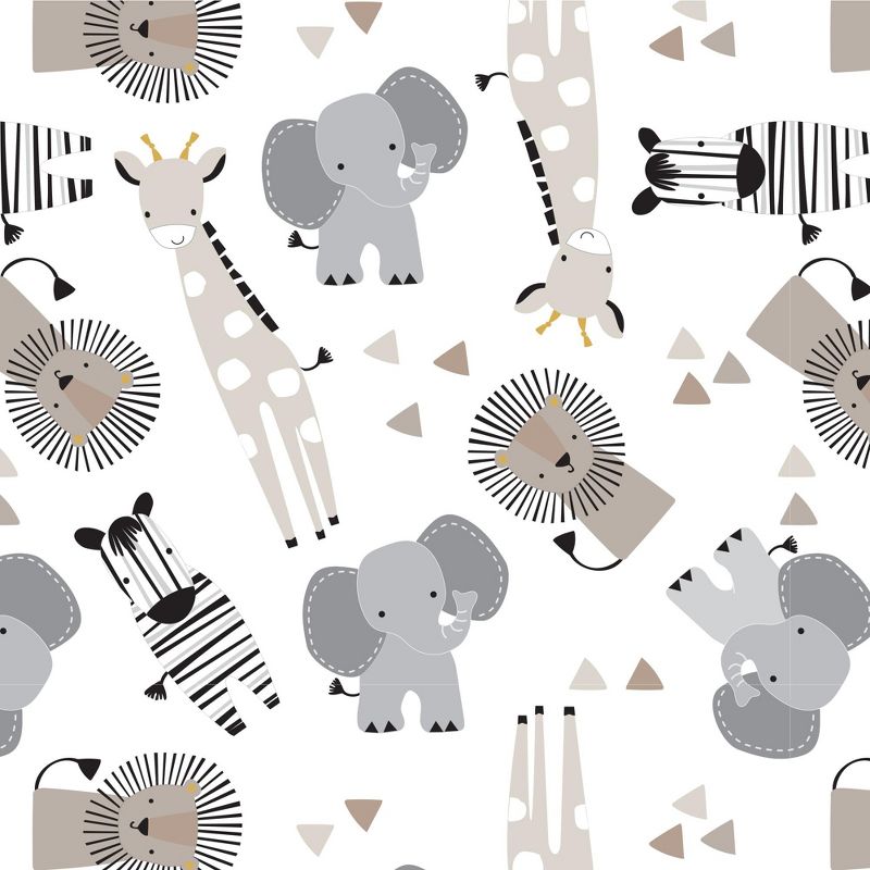 Lambs & Ivy Jungle Safari Cotton White/Gray Elephant/Lion Fitted Mini Crib Sheet, 5 of 6
