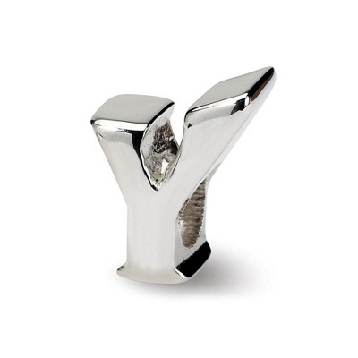 Black Bow Jewelry Sterling Silver Letter Y Polished Bead Charm, 10mm