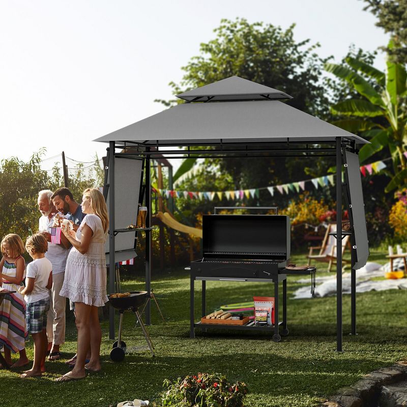 Tangkula 13.5' x 4' Patio BBQ Grill Gazebo Side Awnings Shelves 2-Tier Canopy Outdoor, 3 of 11