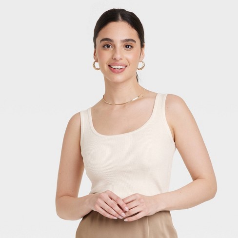 Women's Scoop Neck Sweater Tank Top - A New Day™ Cream M : Target