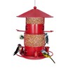 VECELO Hanging Wild Bird Feeder for Outdoors, Large Capacity Outside Bird Feeder with 4 Water Cups, 6 Feeding Ports & Perch, Red - 2 of 4