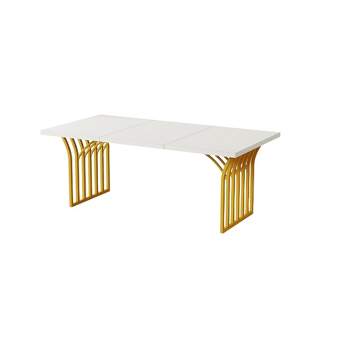 Tribesigns Modern Dining Table for 4-6 People, 63" Rectangular Kitchen Table with Gold Metal Frame, Wood Dinner Table for Dining Room, Kitchen
