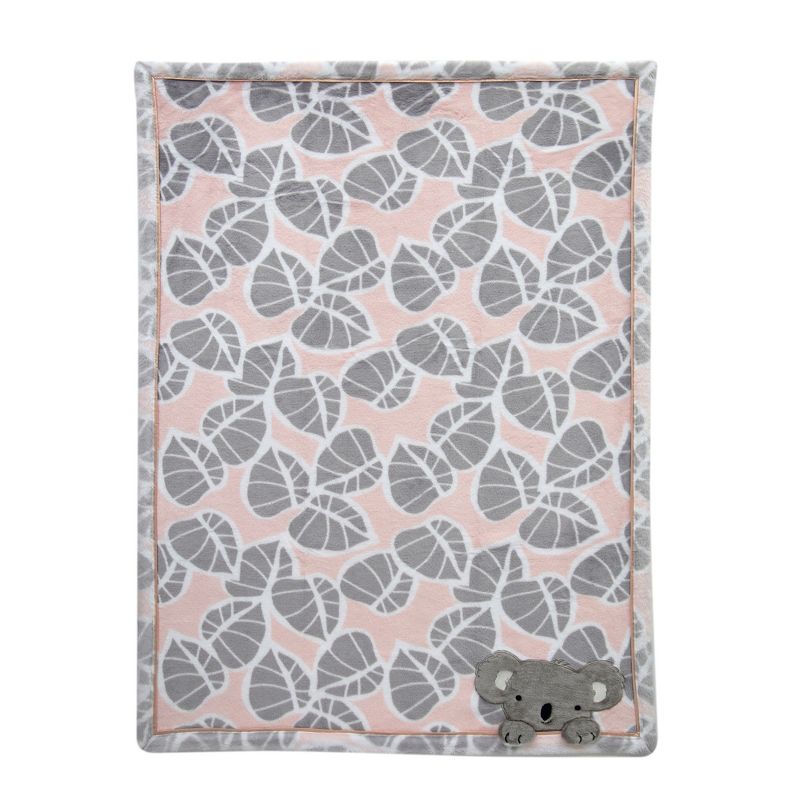 Lambs & Ivy Calypso Pink/Gray Koala Leaf Print Luxury Coral Fleece Baby Blanket, 3 of 5
