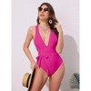 INSPIRE CHIC Women's Deep V Neck Criss Cross Lace Up Monokini Bikini, Tummy Control High Cut Swimwear Bathing Suits 1 Set - 4 of 4