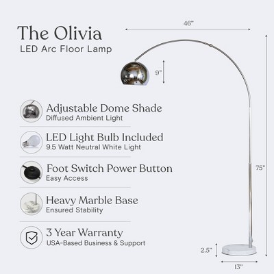 Adjustable Chrome Arc Floor Lamp with Marble Base