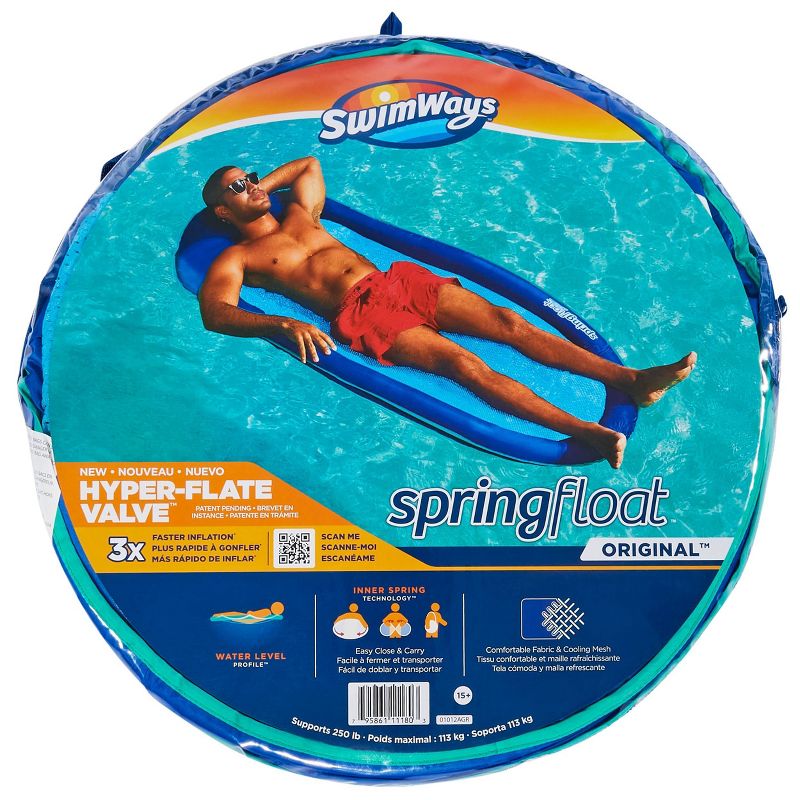 SwimWays Spring Float Inflatable Pool Lounger with Hyper-Flate Valve Blue, 3 of 17