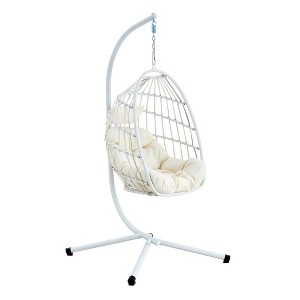 Wicker Hanging Chair with Steel Frame, Weatherproof Single-Person Swing for Indoor & Outdoor - 1 of 4