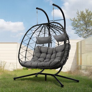 Coolbibila 2 Person Patio PE Wicker Hanging Swing Basket Egg Chair with Stand,Outdoor Indoor Garden Cushion Hammock Egg Chair for Bedroom - 1 of 4