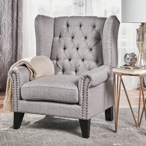 37.50'' Fabric Antique Accent Chair with Tufted Back, Decorative Trim, and Multiple Color Options for Living Room - 1 of 4