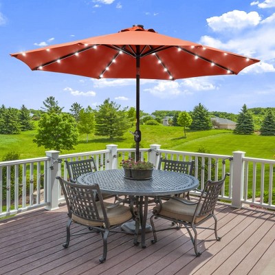 Sonkuki 9ft LED Round Outdoor Patio Market Umbrella w/Aluminum Pole and 8 Sturdy Ribs