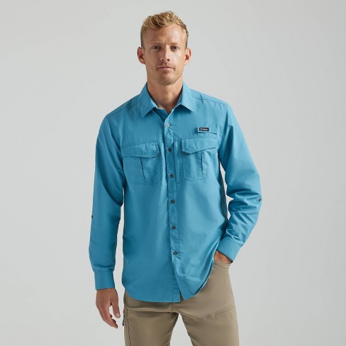 Wrangler Men s Atg Long Sleeve Fishing Button down Shirt Teal