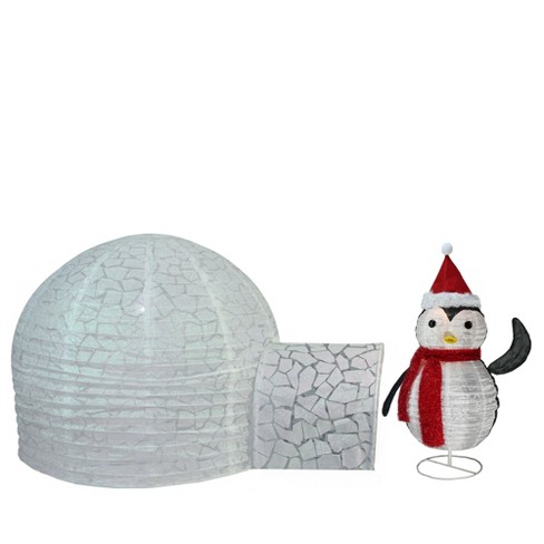 Northlight Set Of 2 Pre-lit White Penguin And Igloo Outdoor