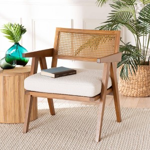 Baxton Studio Jetsam Boucle Fabric and Wood Arm Chair Cream/Walnut Brown: Upholstered Accent Furniture - 1 of 4