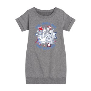- SpongeBob SquarePants - Red, White and Deep Blue Sea Graphic Short Sleeve Fleece Dress - 1 of 4