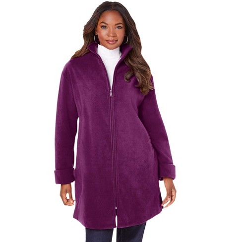 Roaman s Women s Plus Size Petite Plush Fleece Driving Coat 14 16 Dark Berry