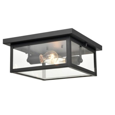 Evanton Bronze and Glass 2-Light Outdoor Flush Mount
