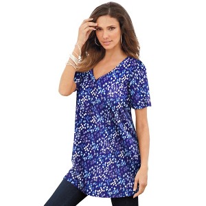 Roaman's Women's Plus Size Studded Tie Dye Tunic - 1 of 4