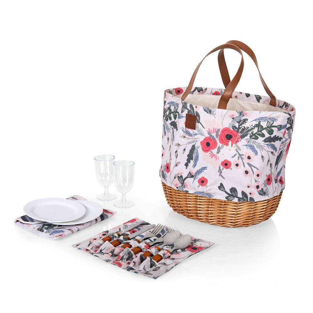 Photos - Serving Pieces Picnic Time Promenade Floral Pattern Picnic Basket: Wicker & Canvas, Botanical Design, Disney's The Little Mermaid