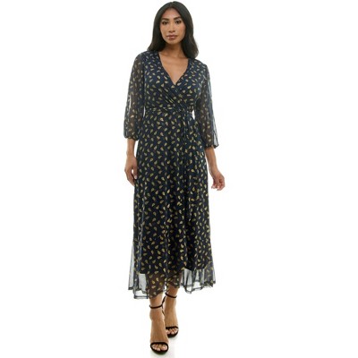 Harlow & Rose Womens 3/4 Sleeve V-Neck Founced Maxi Dress