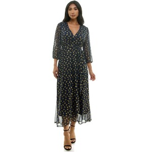 Harlow & Rose Womens 3/4 Sleeve V-Neck Founced Maxi Dress - 1 of 3