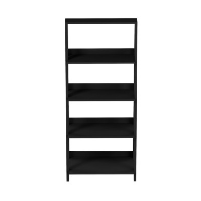Black 4-Tier Adjustable Wood Ladder Bookshelf