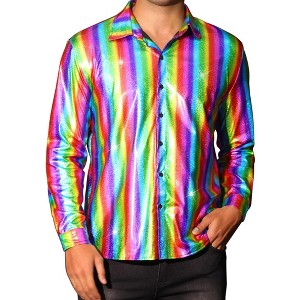 Lars Amadeus Men's Button Down Disco Party Shiny Printed Shirts - 1 of 4