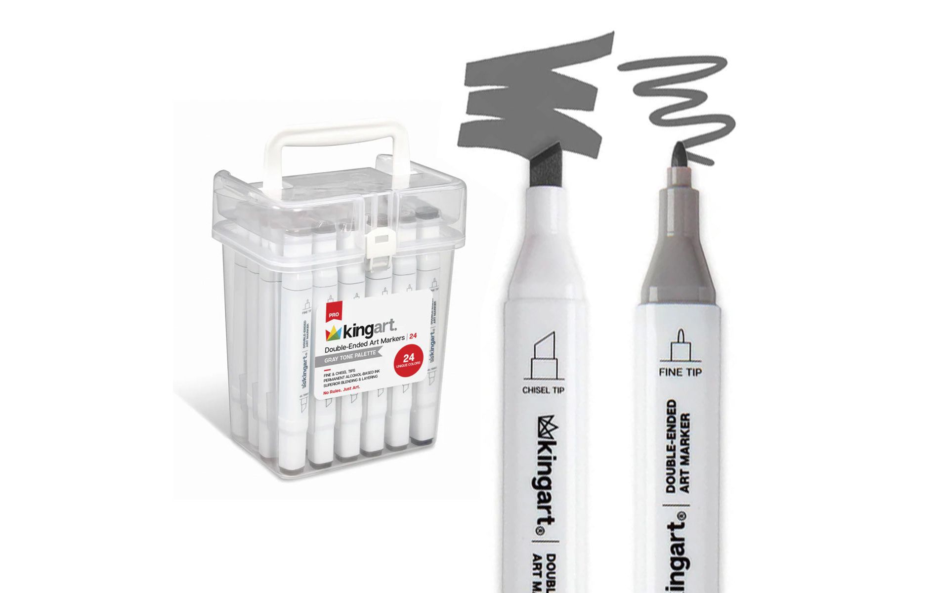 KINGART PRO Double-Ended Alcohol Markers, 24 Gray Tone Colors