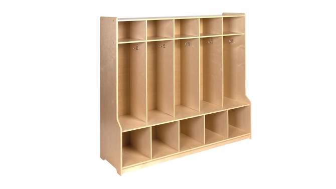 Emma and Oliver Wood 5 Section School Coat Locker with Bench, Cubbies and Storage Organizer Hook, 2 of 13, play video